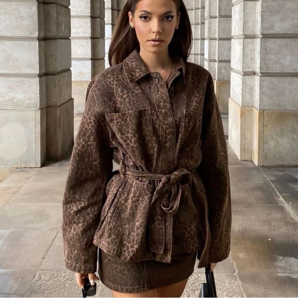 Zara Brown Leopard Print Utility Jacket